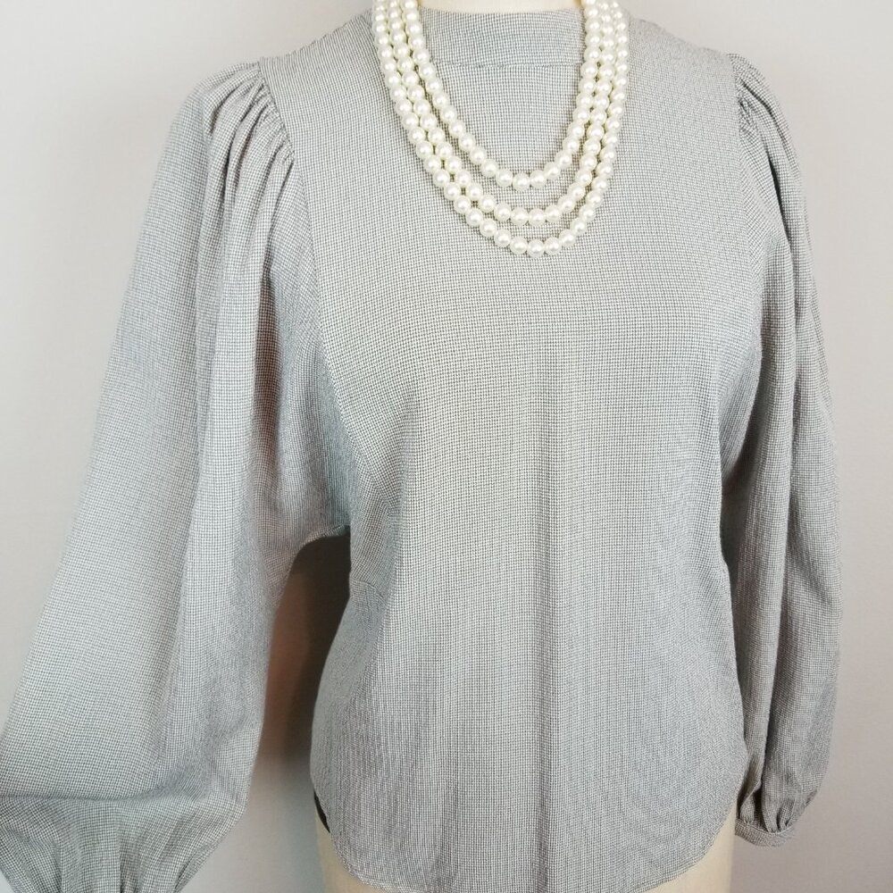 Treasure & Bond Fine Houndstooth Balloon Sleeve Blouse Women's Size Small
